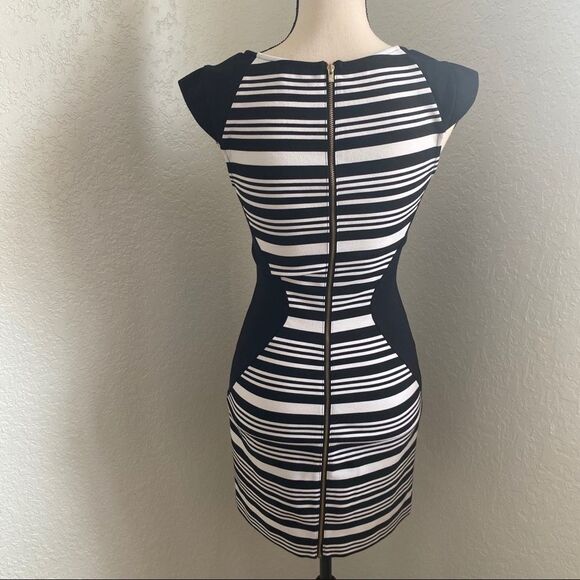 Express Black & White Striped Sheath Dress Sz 0 - Picture 4 of 13